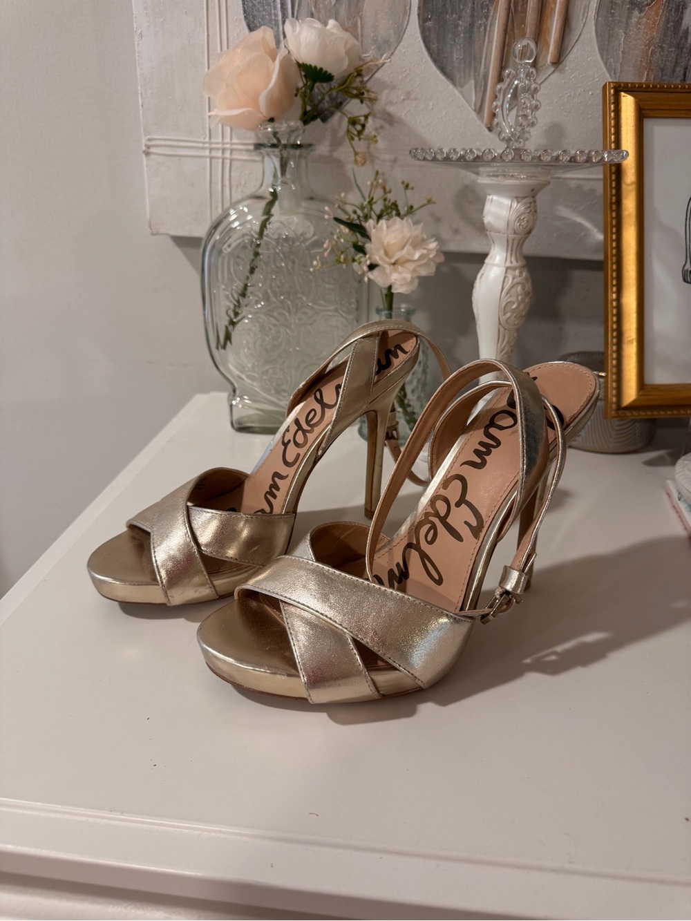 Sam Edelman Metallic Gold Slingback High Heel Sandals